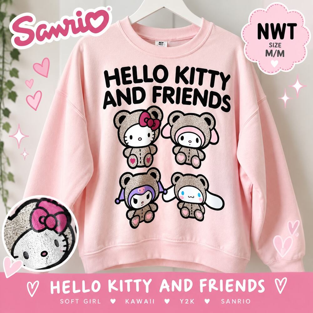 NWT Sanrio Hello Kitty & Friends Pink Sweatshirt M | Soft Girl Academia